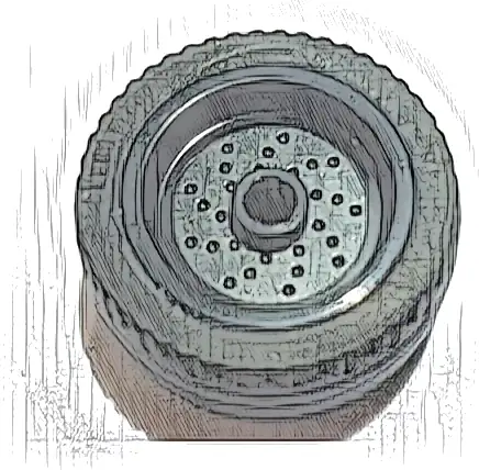 Wheel 18mm D. x 12mm with Pin Hole and Stud, Dotted Brake Rotor Lines with Black Tire 24 x 12 Low (66727 / 18977)
