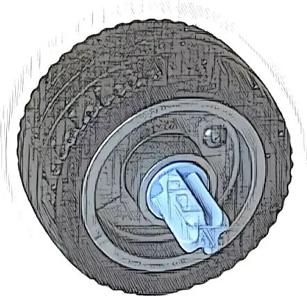 Wheel 18mm D. x 12mm with Pin Hole and Stud, Dotted Brake Rotor Lines with Fixed Rotatable Bright Light Blue Technic, Axle 1L with Pin with Black Tire 24 x 12 Low (66727c02 / 18977)