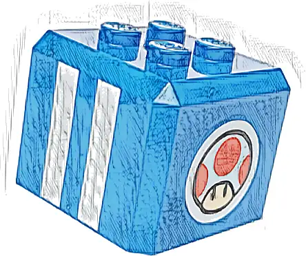 Brick, Modified Cube, 4 Studs on Top with White Stripes and Super Mario Toad Head Logo on Circle Pattern on All Sides (Super Mario Toad / Blue Toad Pit Crew Cap)