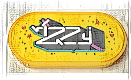 Tile, Round 2 x 4 Oval with Black and White Stylized 'Izzy', Medium Azure Dots, Dark Pink Hearts and Stars Pattern (Sticker) - Set 71461