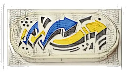 Tile, Round 2 x 4 Oval with Black, Blue and Yellow Twisted and Curved Arrows Pattern (Sticker) - Set 71461