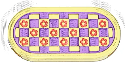 Tile, Round 2 x 4 Oval with Rug with Medium Lavender Checkerboard and Coral Flowers Pattern (Sticker) - Set 42647