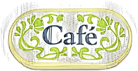 Tile, Round 2 x 4 Oval with White Sign, Lime Filigree and Flowers, Dark Blue 'Café' (Cafe) Pattern (Sticker) - Set 42671