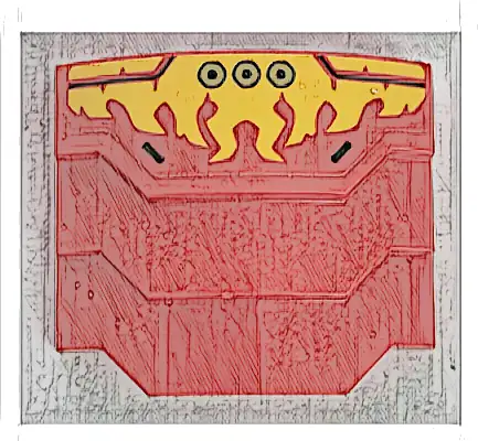 Wedge 4 x 3 Stepped No Studs with Bright Light Orange Flames, Black Lines and Gold Circles Pattern (Sticker) - Set 71780