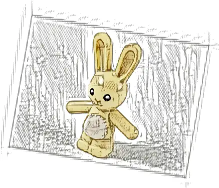 Bunny / Rabbit Standing with Black Eyes, Dark Tan Nose and Mouth, White Stomach Pattern