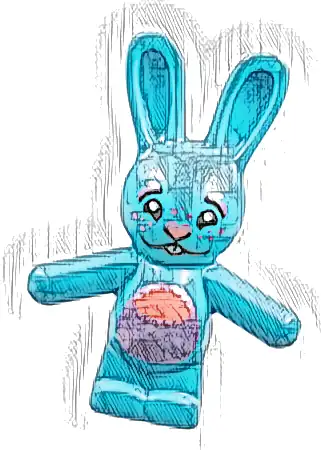 Bunny / Rabbit Standing with Coral and Metallic Pink Nose and Stomach, Dots and Stars on Face, White Teeth Pattern (Bunchu)