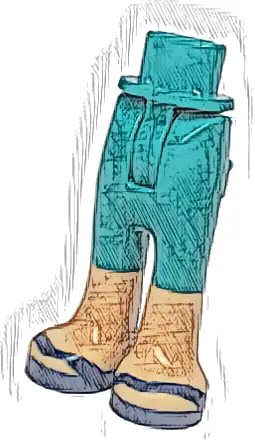 Mini Doll Hips and Trousers with Back Pockets with Molded Nougat Lower Legs / Boots and Printed Dark Blue Sandals Pattern - Thin Hinge