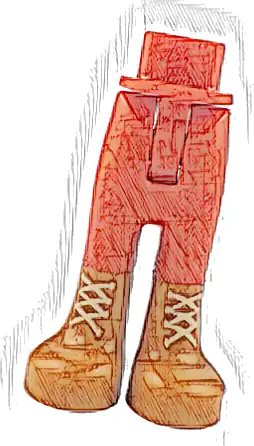 Mini Doll Hips and Trousers with Back Pockets with Molded Dark Orange Lower Legs / Boots and Printed Tan Laces Pattern - Thin Hinge