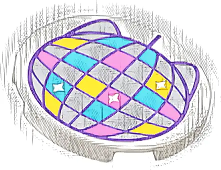 Tile, Round 3 x 3 with Dark Purple Disco Ball with Silver, Medium Azure, Dark Pink and Yellow Sections, Sparkles and Cat Ears Pattern