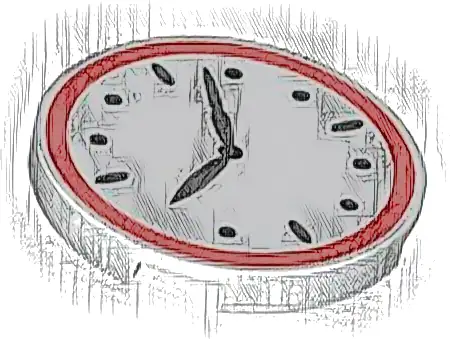 Tile, Round 3 x 3 with Clock Face with Red Border and Black Hands Pattern