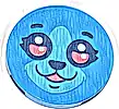 Część LEGO® 67095pb088 Płytka okrągła 3 x 3 z ciemnoniebieskimi brwiami, rzęsami, nosem i dołeczkiem w brodzie, koralowymi oczami z białymi refleksami, średnio lazurowym futrem pyska, otwarte usta uśmiech (wzór - Dreamzzz Bunchu twarz)