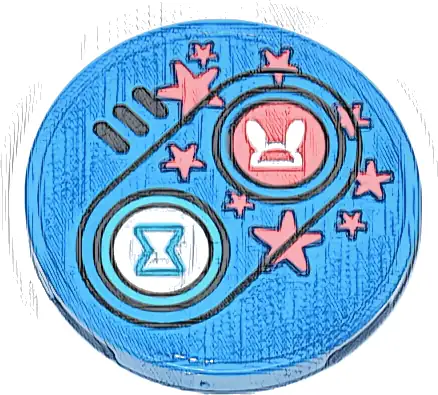 Tile, Round 3 x 3 with Game Controller with Coral Stars, Medium Azure Hourglass, White Bunny and Black Buttons Pattern (Sticker) - Set 71490