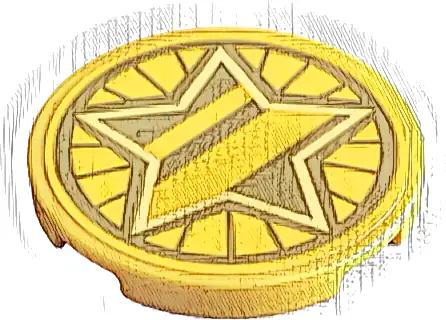 Tile, Round 3 x 3 with Gold Dalmatian Dog Tag with Diagonal Stripes and Bright Light Yellow Star Pattern (Sticker) - Set 43269