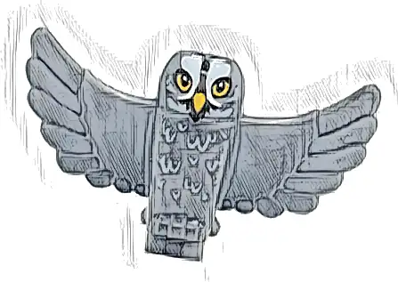 Owl, Spread Wings with Bright Light Orange Beak and Eyes, Black and White Face and Light Bluish Gray Rippled Chest Feathers Pattern (HP Errol)