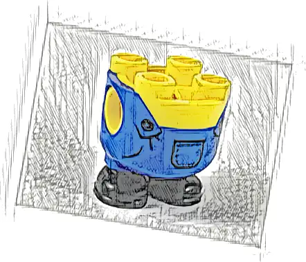 Lower Body, Rounded, Short Legs with Molded Blue Overalls and Black Shoes and Printed Pocket and Buttons Pattern