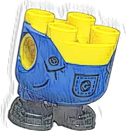 Lower Body, Rounded, Short Legs with Molded Blue Overalls and Black Shoes and Printed Pocket with Gru Logo and Buttons Pattern