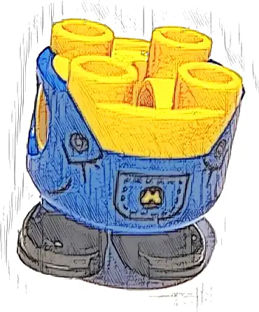 Lower Body, Rounded, Short Legs with Molded Blue Overalls and Black Shoes and Printed Pocket with Yellow Minions Letter M Logo and Buttons Pattern