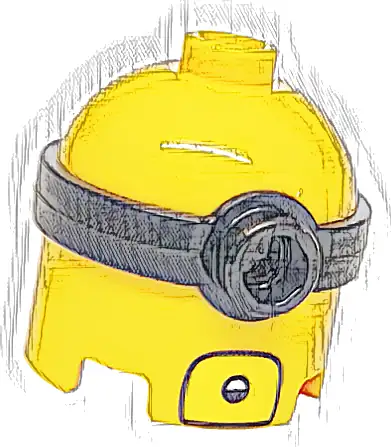 Minifigure, Head, Modified Minion, Tall with Molded Black Single Lens Goggles and Printed Open Yellow Mouth with White Teeth Pattern