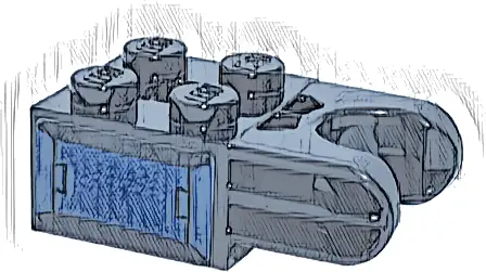 Technic, Brick Modified 2 x 2 with Ball Socket and Axle Hole - Straight Forks with Round Ends and Closed Sides with Dark Blue Mechanical Panel Pattern Model Right Side (Sticker) - Set 76316