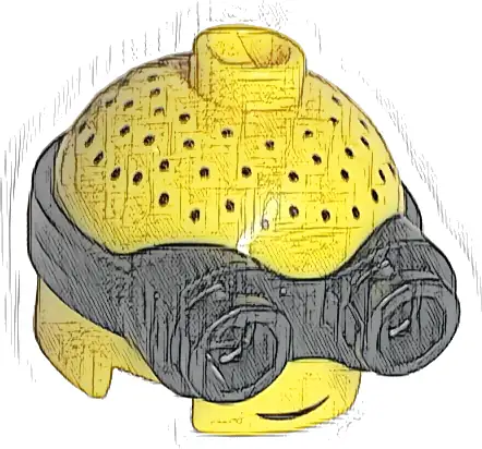 Minifigure, Head, Modified Minion, Short with Molded Black Goggles and Printed Grin and Hair Stubble Pattern