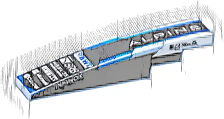 Slope, Curved 6 x 1 with Blue 'BWT', White 'ALPINE', 'banco BRB', 'MOBILIZE', 'PIRELLI', 'Microsoft', 'Castrol' and 'INFINOX' Logos on Black Background, Script 'H. Moser & Cie.' on Both Sides Pattern