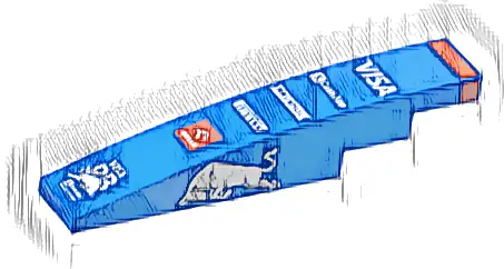 Slope, Curved 6 x 1 with Red Stripe, White 'VISA', 'CashApp', 'RAVENOL', 'PIRELLI', 'ORLEN' and 'RB' Logos, Silver Bull on Both Sides Pattern