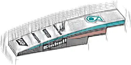 Slope, Curved 6 x 1 with Petronus Logo, 'CROWDSTRIKE', 'PIRELLI', 'AKKODIS' and 'SAP' Logos, White 'Einhell' and Dark Turquoise and Red Stripes on Black Background on Both Sides Pattern