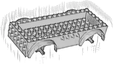 Vehicle, Base 8 x 16 x 2 1/2 with Mudguards, 4 x 14 Recessed Center with 5 Holes, and Dark Bluish Gray Wheels Holders