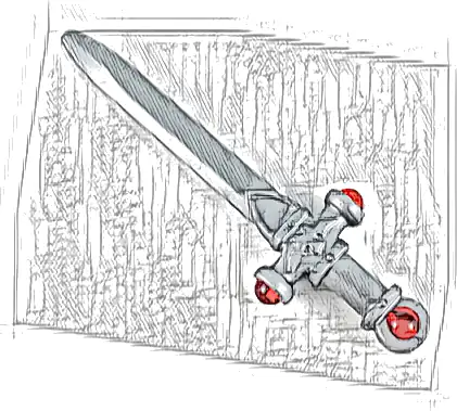 Minifigure, Weapon Sword, Ornate with Molded Trans-Red Jewels on Crossguard and Pommel Pattern (Sword of Gryffindor)