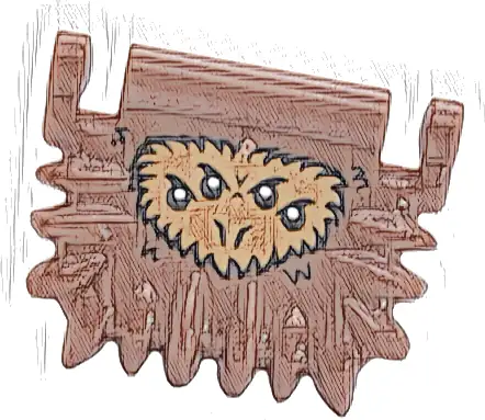 Minifigure, Utensil Book Cover, Fangs Around Edge with Medium Nougat Fur and 4 Black and White Eyes Pattern