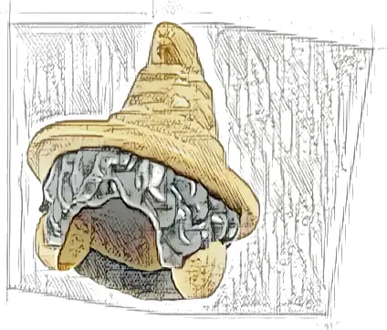 Minifigure, Hair Combo, Hat with Hair, Short Bushy with Dark Tan Pointed Hat, Brim and Ear Muffs Pattern