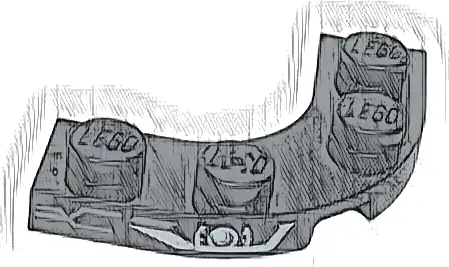 Plate, Round Corner 3 x 3 with 2 x 2 Curved Cutout with Silver and White Headlight and Dark Silver Grille Lines Pattern Model Left Side