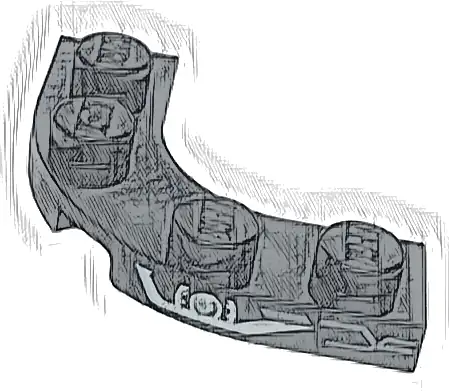 Plate, Round Corner 3 x 3 with 2 x 2 Curved Cutout with Silver and White Headlight and Dark Silver Grille Lines Pattern Model Right Side