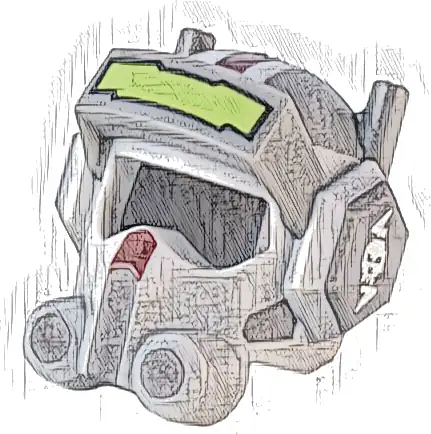 Minifigure, Headgear Helmet SW Raised Visor, Antennas, and Ear Covers with Molded Light Bluish Gray Front and Sides, Lime Eyepiece, Dark Red Stripe, and White Skull Pattern