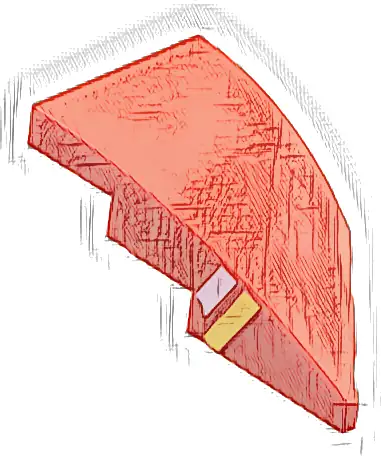 Wedge 4 x 2 Left No Studs with White and Yellow Stripes on Side Pattern