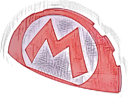 Brick, Round 3 x 6 x 1 Dome Half with Super Mario Logo Capital Letter M on White Oval Pattern