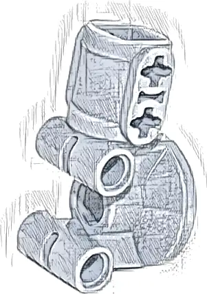Technic, Steering, Wheel Hub Holder / Shock Absorber Head with 2 Pin Joiners and Shaft with 2 Axle Holes