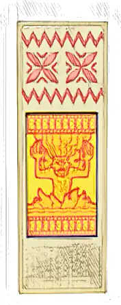 Tile 2 x 6 with Banner with Coral Geometric Flowers and Zigzags, and Orange Monster Te Kā (Te Ka) on Yellow Background Pattern (Sticker) - Set 43205