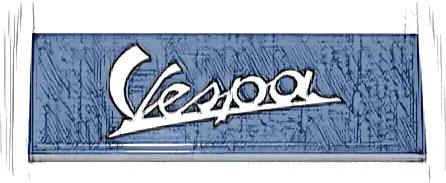 Tile 2 x 6 with White Script Vespa Logo Pattern (Sticker) - Set 10298