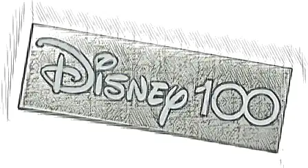 Tile 2 x 6 with White 'Disney 100' on Silver Background Pattern