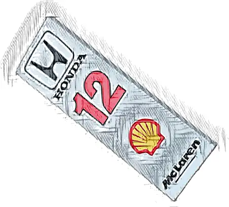 Tile 2 x 6 with Black 'McLaren' and 'HONDA', Yellow Shell Logo and Red '12' Pattern