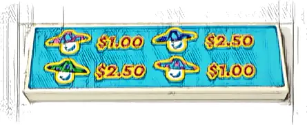 Tile 2 x 6 with 4 Dreamling Mushrooms with Hats, '$1.00' and '$2.50' Prices on Medium Azure Background Pattern (Sticker) - Set 71461