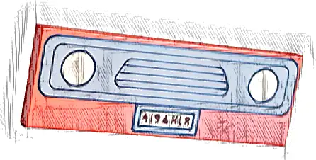 Tile 2 x 6 with Bright Light Yellow Headlights and License Plate with Reddish Brown '419' Thumb 'HLR', Light Bluish Gray Grille, Black Outline Pattern