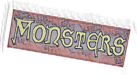 Tile 2 x 6 with Dark Brown Spots and Splatters and Gold 'MONSTERS' Pattern