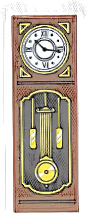 Tile 2 x 6 with Grandfather Clock with White Clock Face, Yellow Chains, Pendulum and Weights Pattern (Sticker) - Set 42654