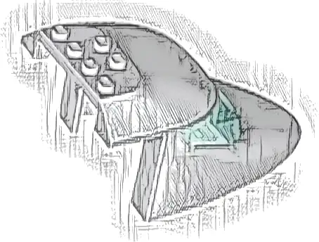 Aircraft Fuselage Forward Top Curved 6 x 10 x 4 with 2 Window Panes with Molded Trans-Light Blue Glass Pattern