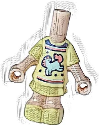 Micro Doll, Body with Molded Bright Light Yellow Short Layered Dress and Shoes and Printed Black Collar and Stars and Light Aqua Horse / Unicorn with Coral Tail Pattern