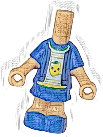 Micro Doll, Body with Molded Blue Short Layered Dress and Shoes and Printed White Shirt with Bright Green Collar and Leaves, Yellow Lemon and Stripes Pattern