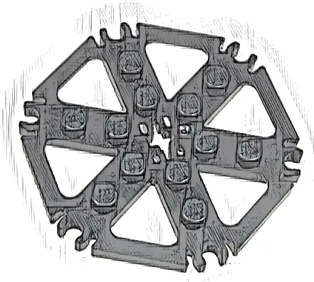 Technic, Plate Rotor 6 Blade with Clip Ends Connected (Water Wheel) - Solid Studs