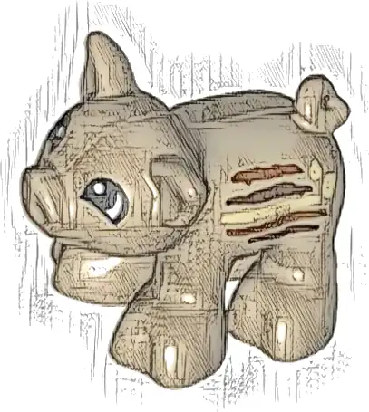 Duplo Pig Baby Piglet Short with Reddish Brown, Dark Brown, and Tan Stripes and Black Eyes with White Pupils Pattern (Boar)
